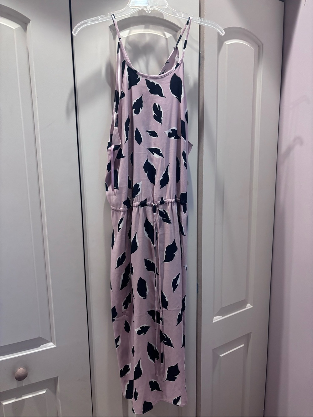 LOFT Pink Maxi Dress with Black Leaf Motif